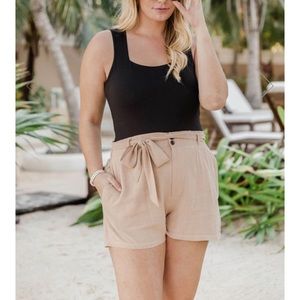 Pink Lily Khaki Paper Bag Shorts